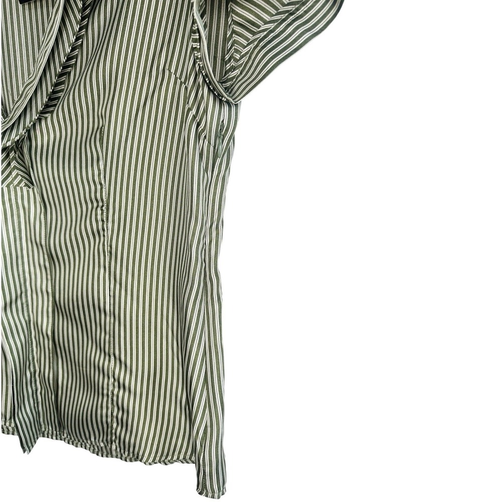 BCBGMAXAZRIA 100% Silk Striped Blouse Patina Green‎ Ruffle V-Neck Small NWT Flaw - Picture 6 of 16